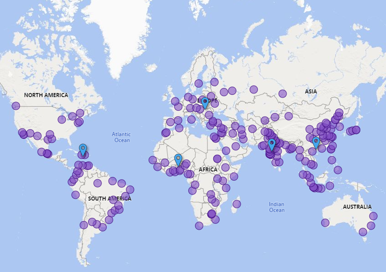 A map showing population clusters