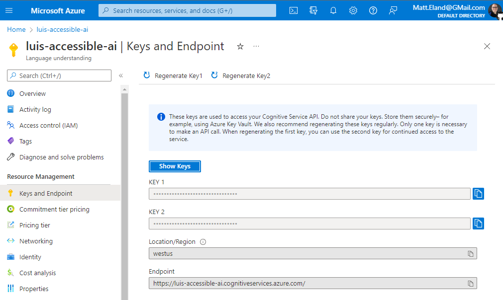 Keys and Endpoint