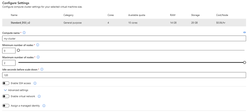 Configure compute cluster settings