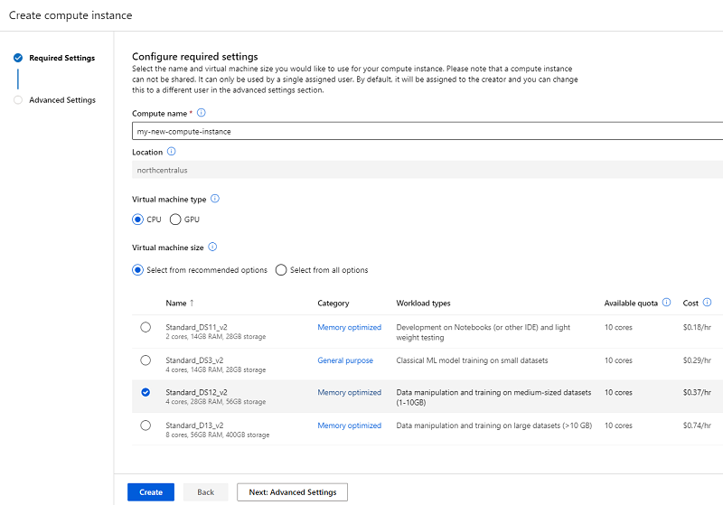 Creating a compute instance