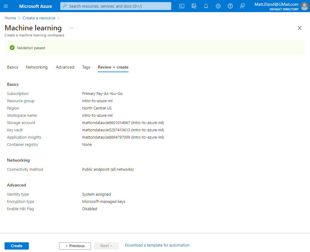 Confirm the Machine Learning Resource configuration