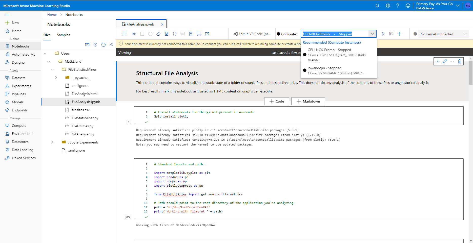 ML Studio Running a Jupyter Notebook