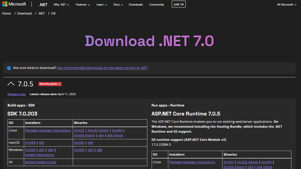 Installing .NET 7.0